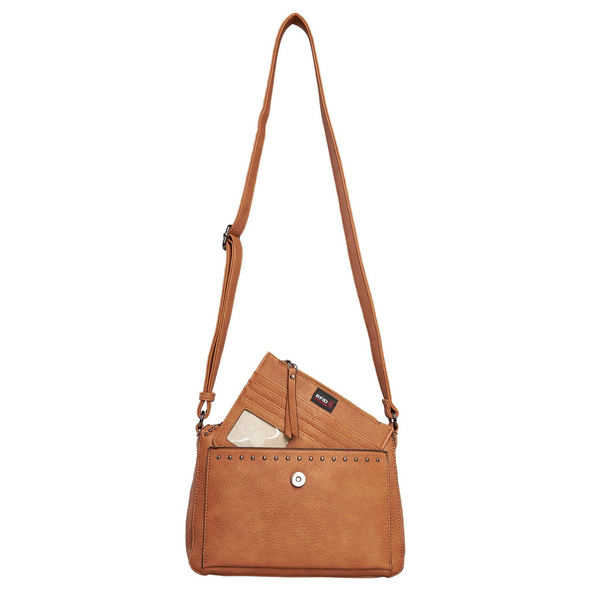 Concealed Carry Kinsley Crossbody with RFID Slim Wallet in Cinnamon – wallet detail