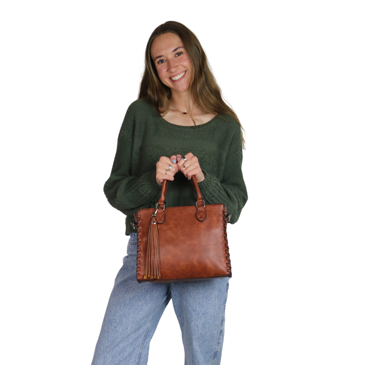 Concealed Carry Crossbody Ann Satchel in Mahogany – worn by model