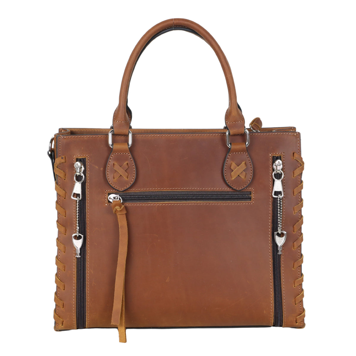 Concealed Carry Emma Leather Satchel in Distressed Brown – back view