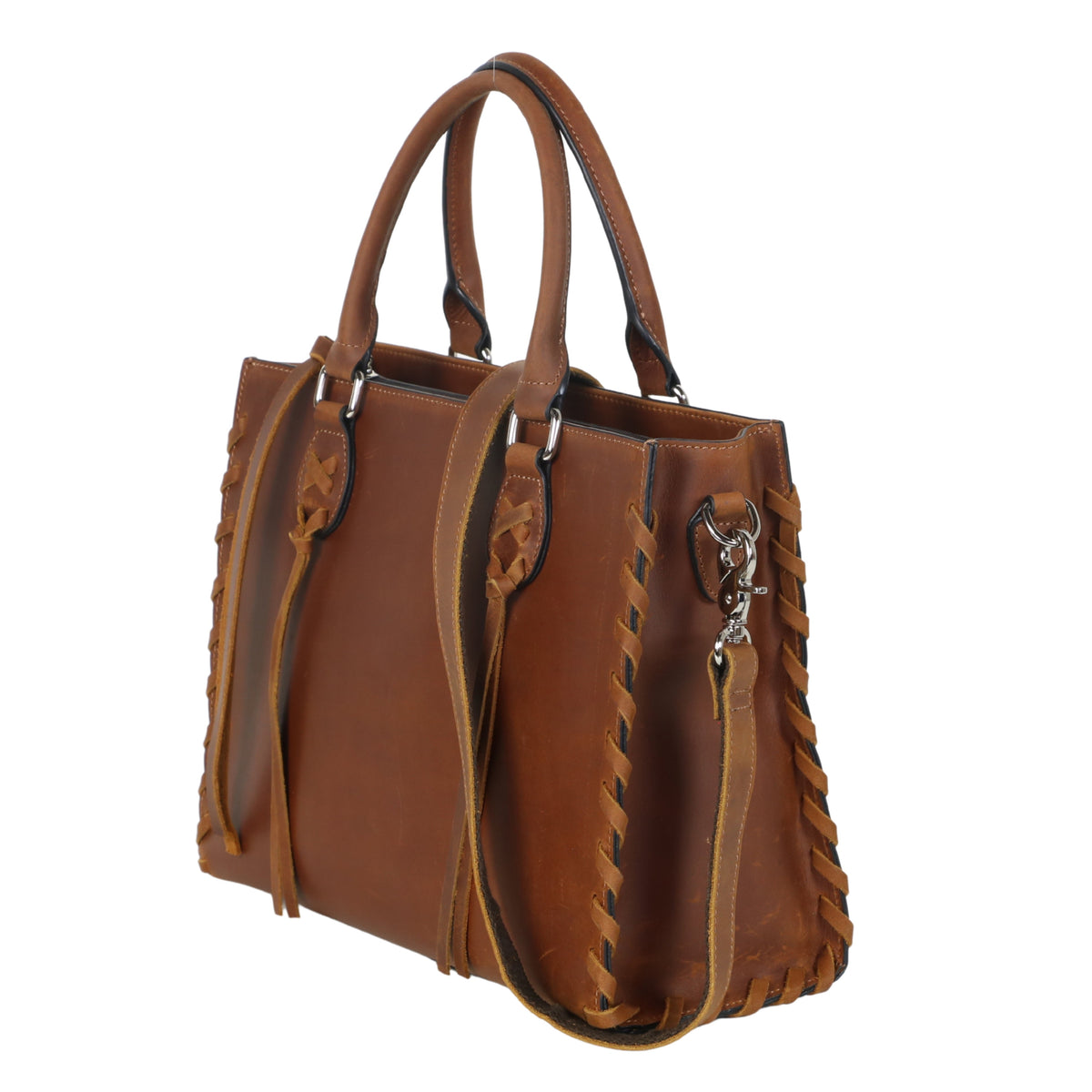 Concealed Carry Emma Leather Satchel in Distressed Brown – side view