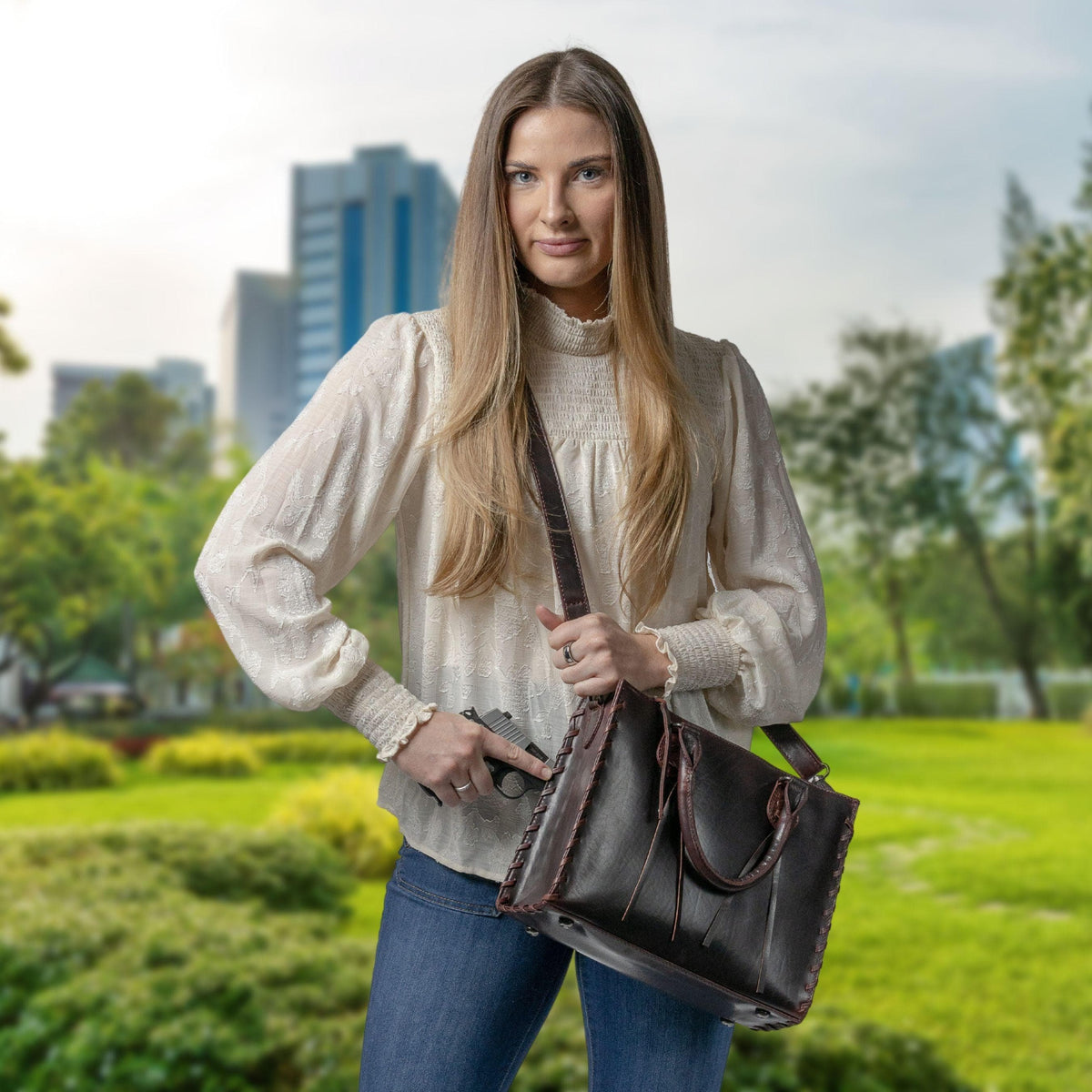 Concealed Carry Emma Leather Satchel in Bordo – additional view 1