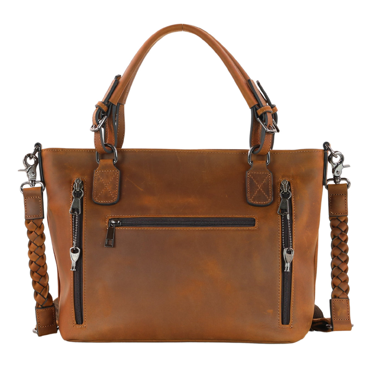 Concealed Carry Bailey Leather Satchel in Distressed Brown – back view