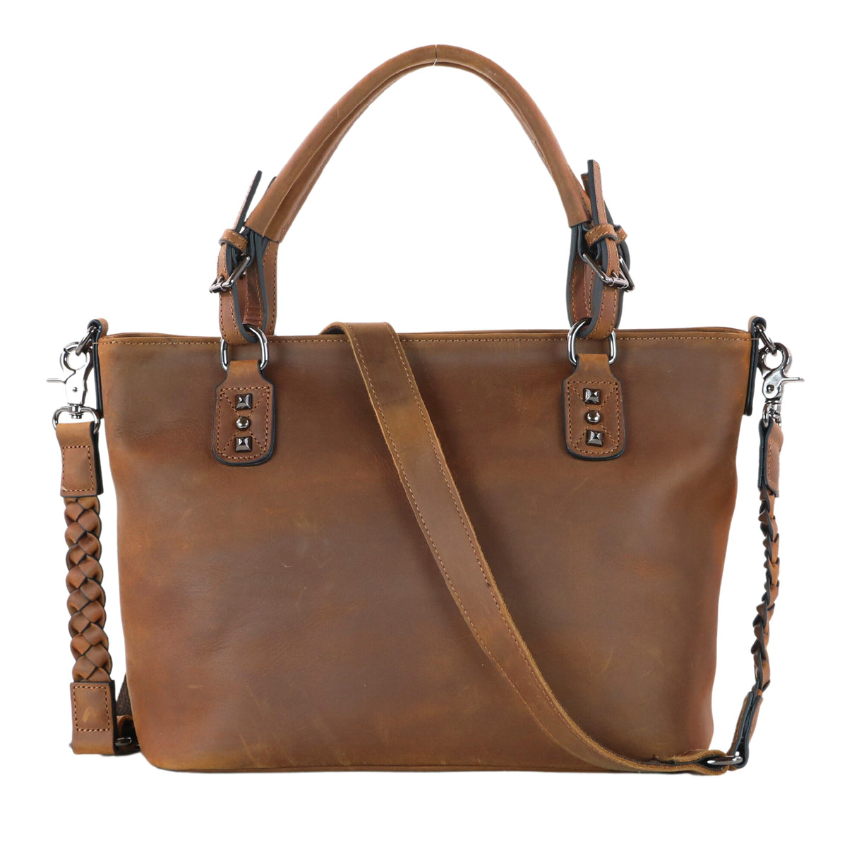 Concealed Carry Bailey Leather Satchel in Distressed Brown – front view