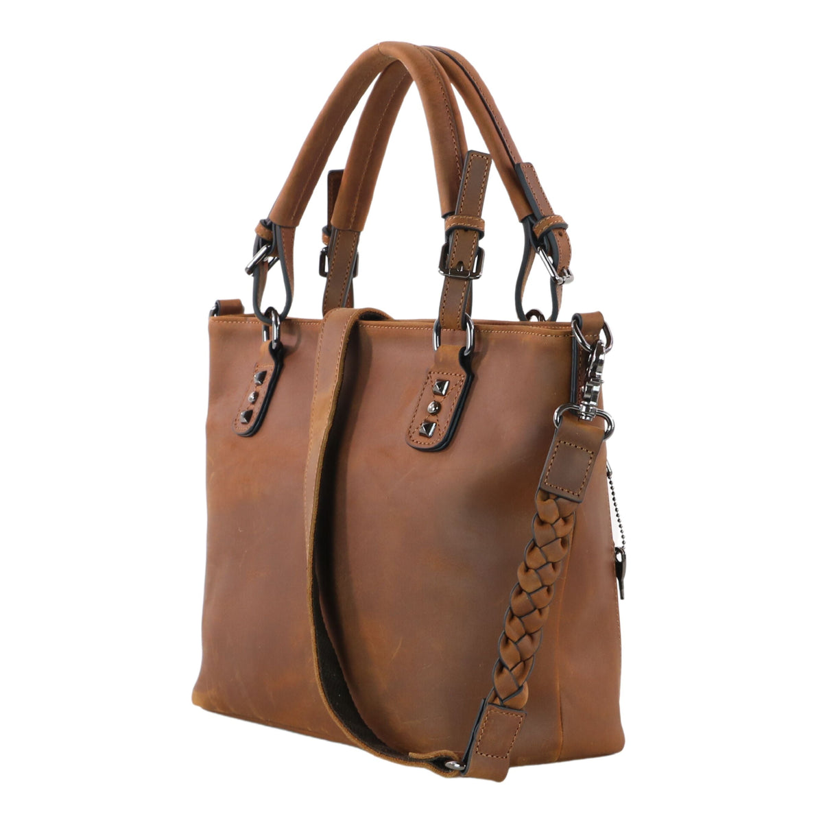 Concealed Carry Bailey Leather Satchel in Distressed Brown – side view