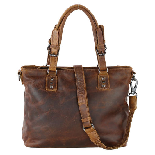Concealed Carry Bailey Leather Satchel in Cognac – front view