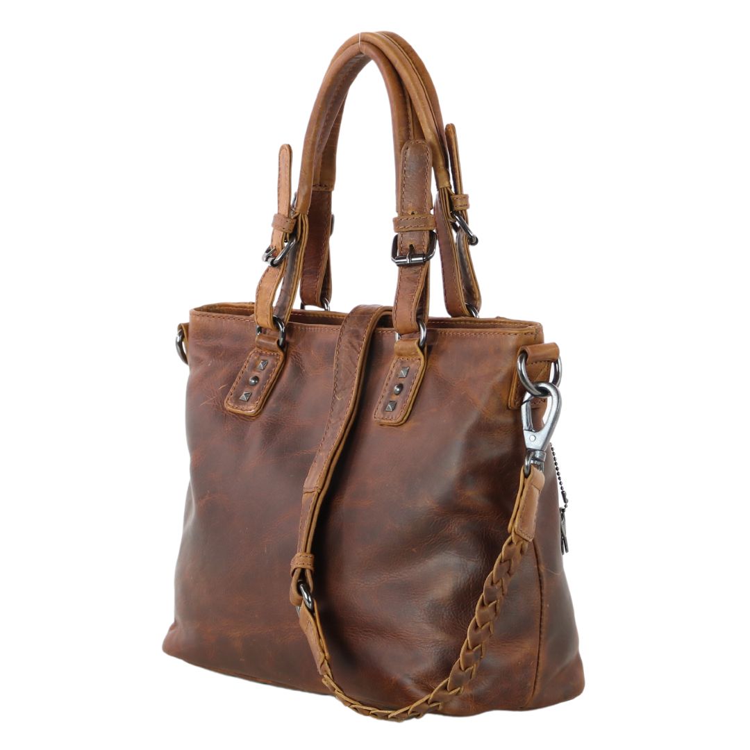 Concealed Carry Bailey Leather Satchel in Cognac – side view
