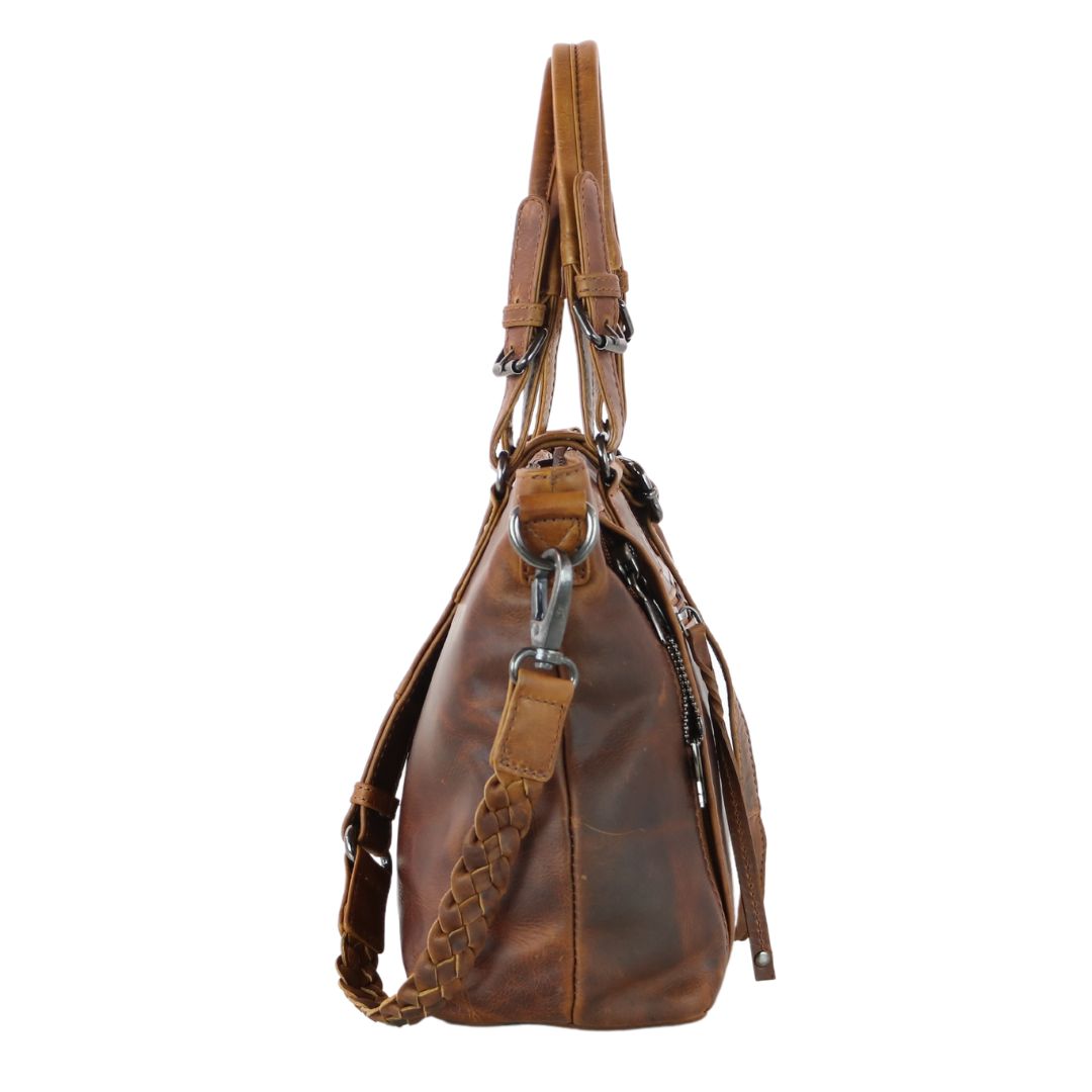 Concealed Carry Bailey Leather Satchel in Cognac – side view 2