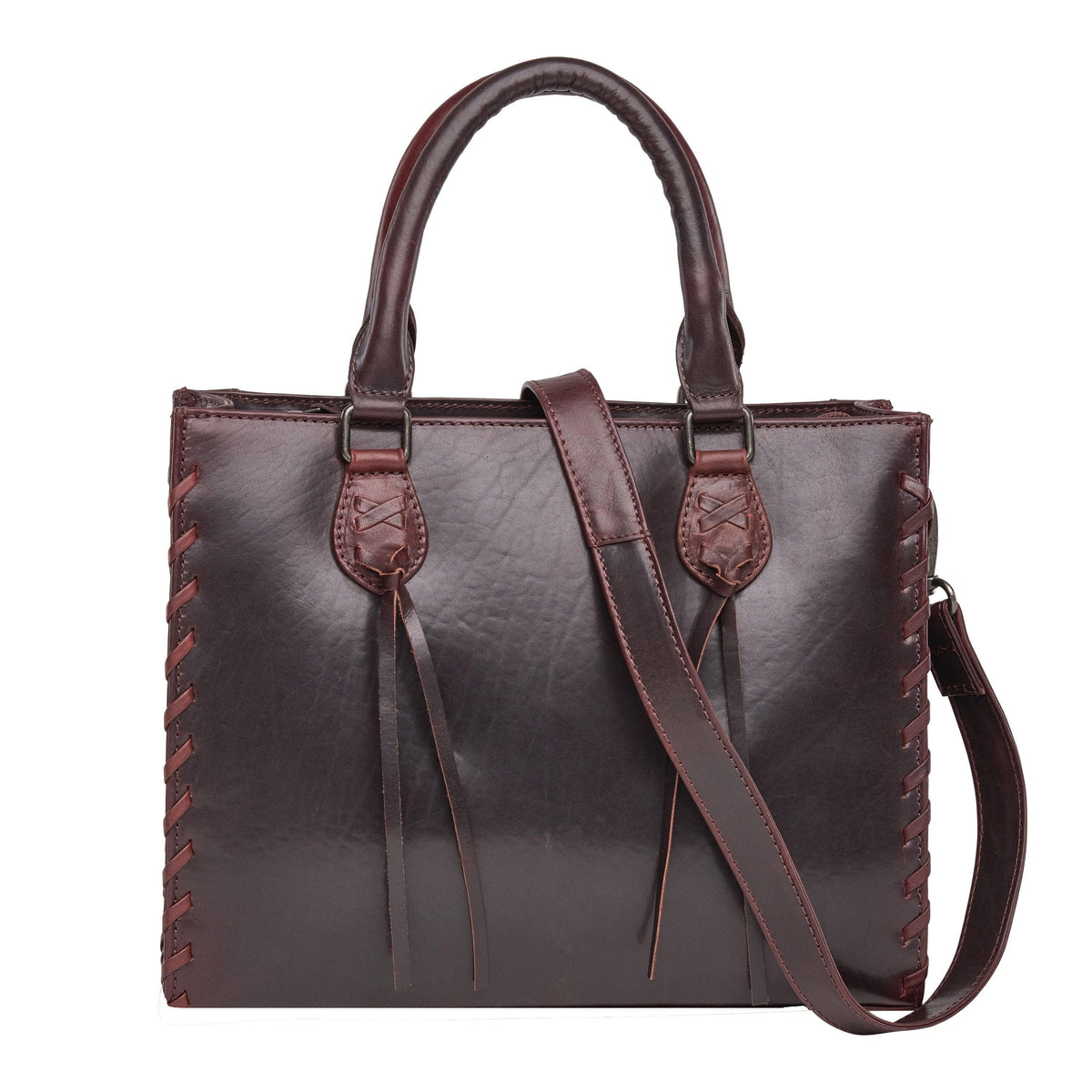 Concealed Carry Emma Leather Satchel in Bordo – front view