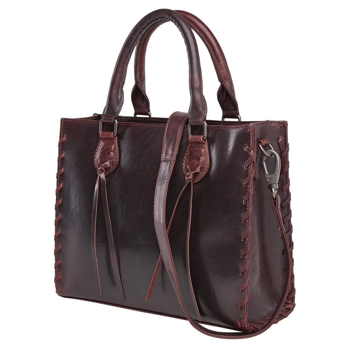 Concealed Carry Emma Leather Satchel in Bordo – side view