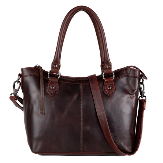 Concealed Carry Sadie Leather Satchel in Dark Mahogany – front view