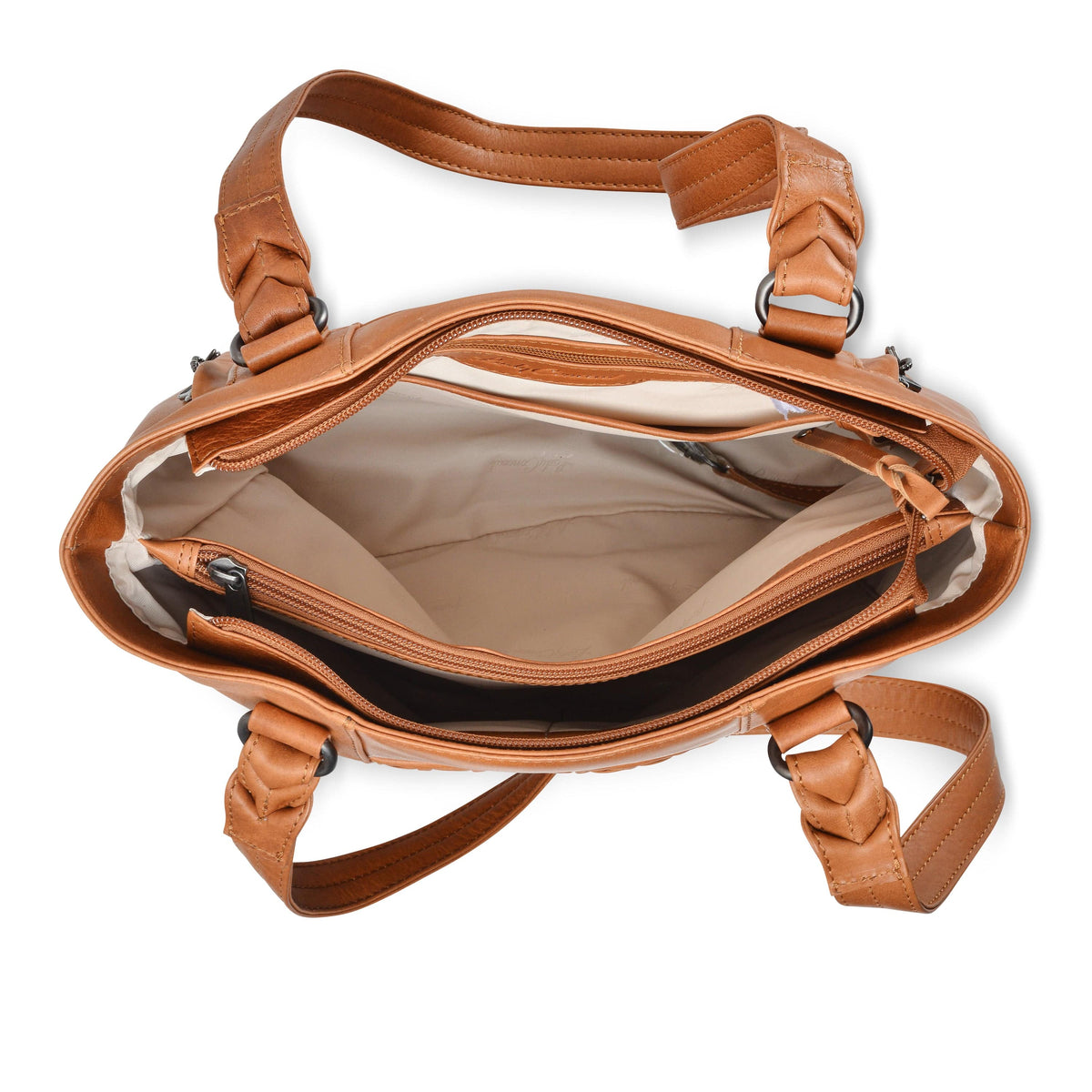 Peyton Leather Concealed Carry Tote in Caramel – interior view