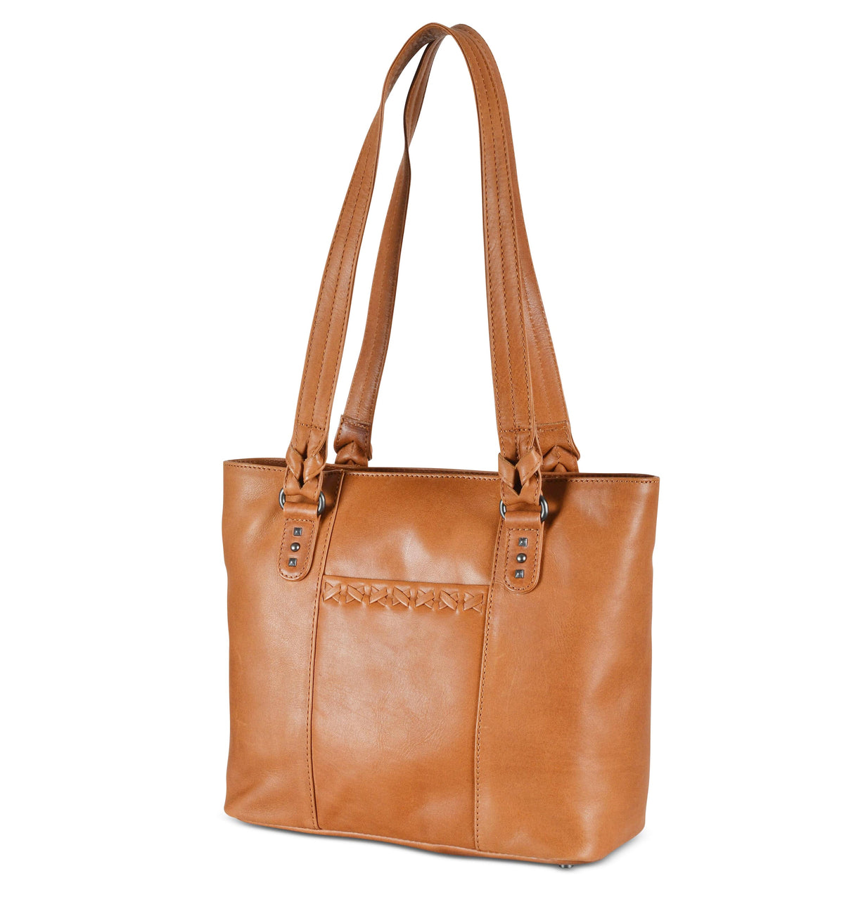 Peyton Leather Concealed Carry Tote in Caramel – side view