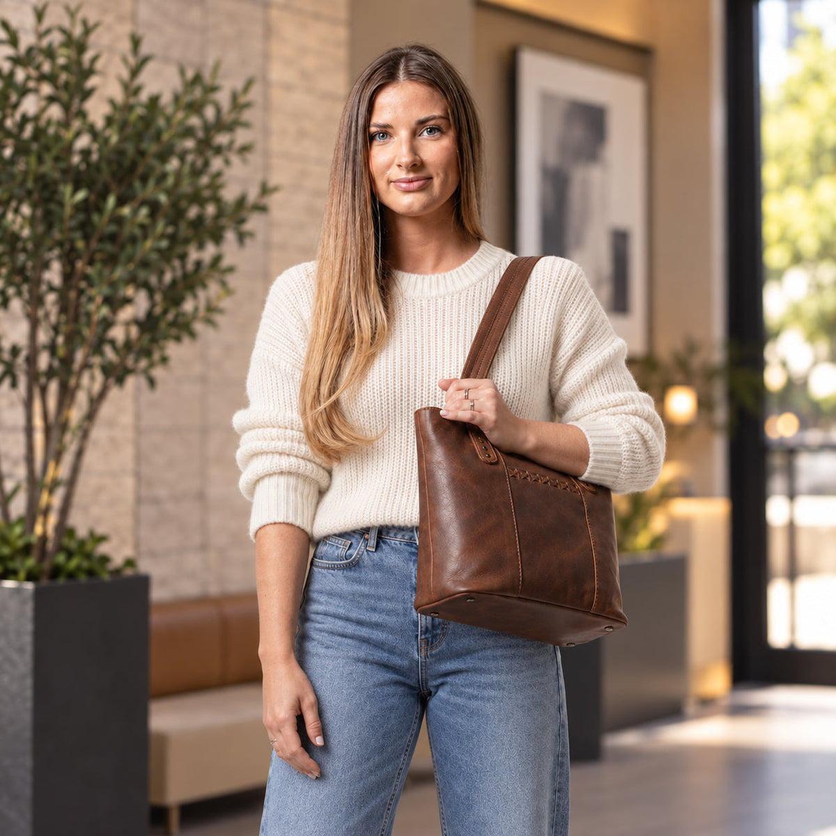 Peyton Leather Concealed Carry Tote in Cognac – additional view 2