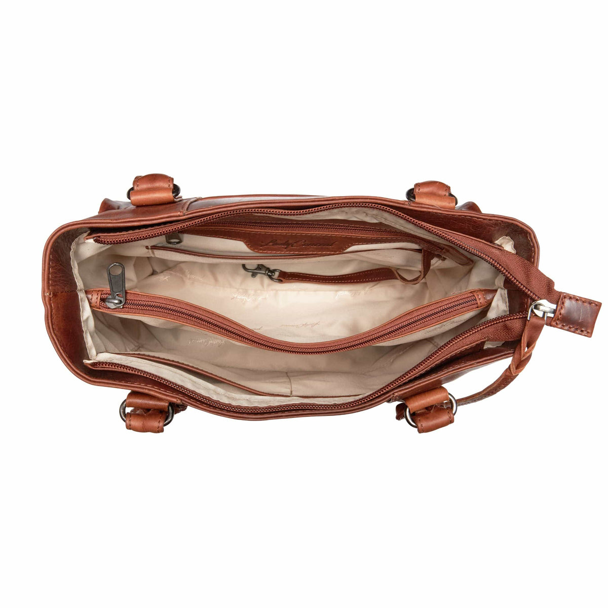 Peyton Leather Concealed Carry Tote in Cognac – interior view