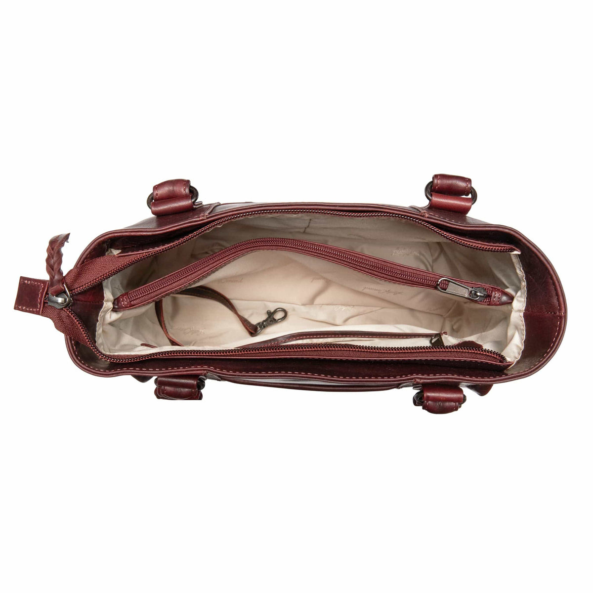 Peyton Leather Concealed Carry Tote in Dark Mahogany – interior view