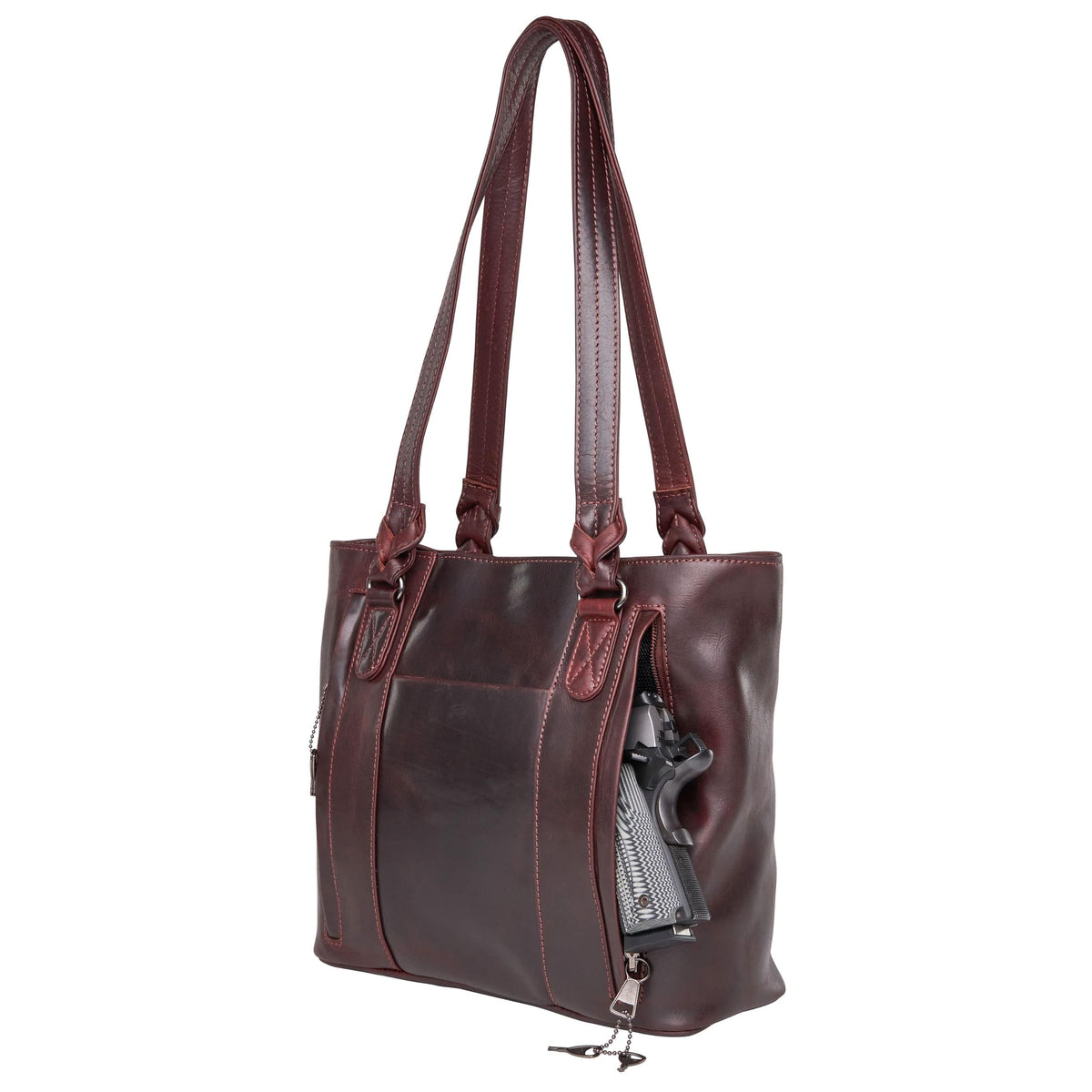 Peyton Leather Concealed Carry Tote in Dark Mahogany – side view