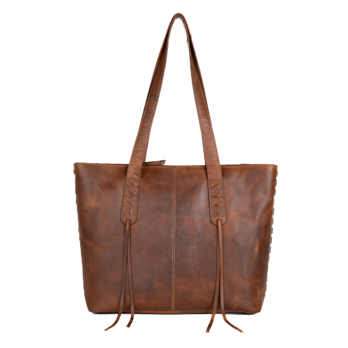 Concealed Carry Norah Leather Tote in Cognac – front view