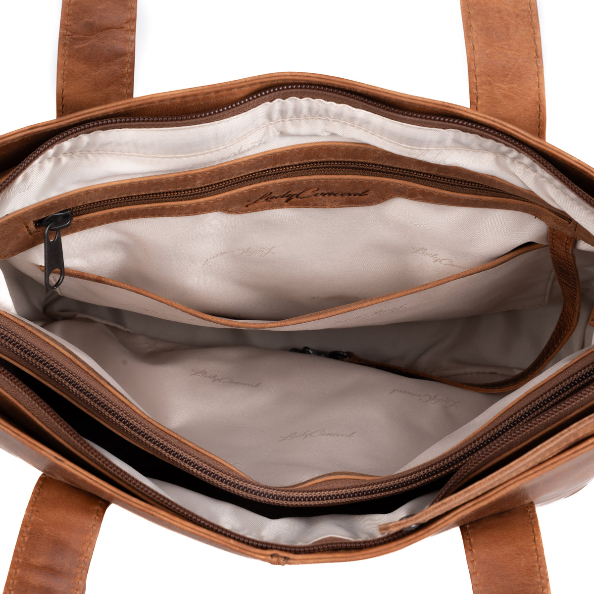 Concealed Carry Norah Leather Tote in Cognac – interior view