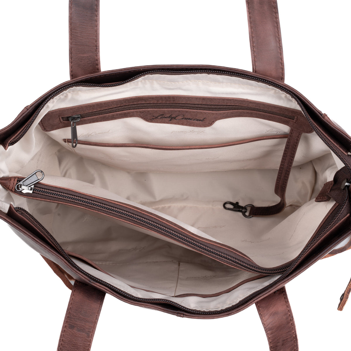 Concealed Carry Norah Leather Tote in Dark Mahogany – interior view