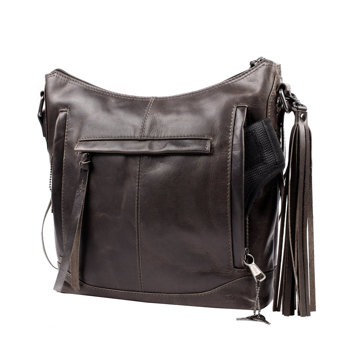 Concealed Carry Blake Leather Crossbody in Gray – concealment pocket 4