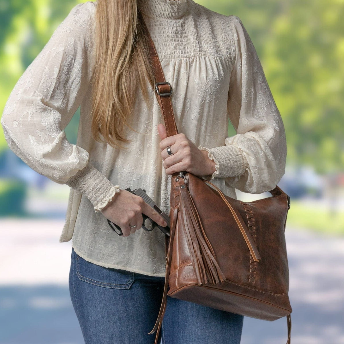 Concealed Carry Blake Leather Crossbody in Cognac – additional view 1
