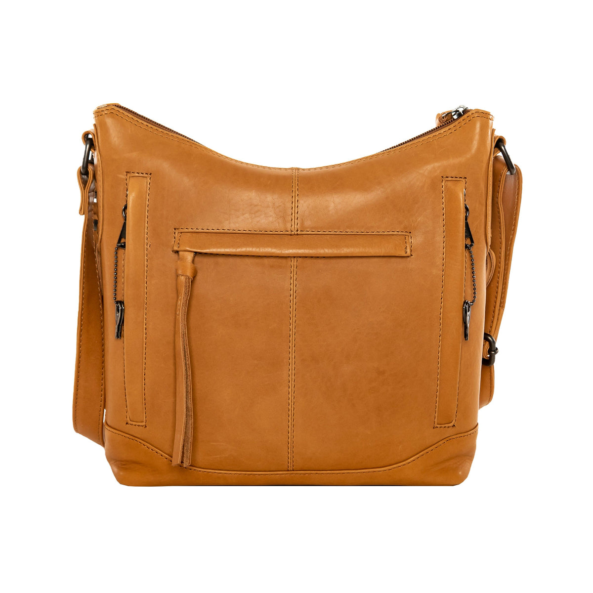 Concealed Carry Blake Leather Crossbody in Caramel – back view