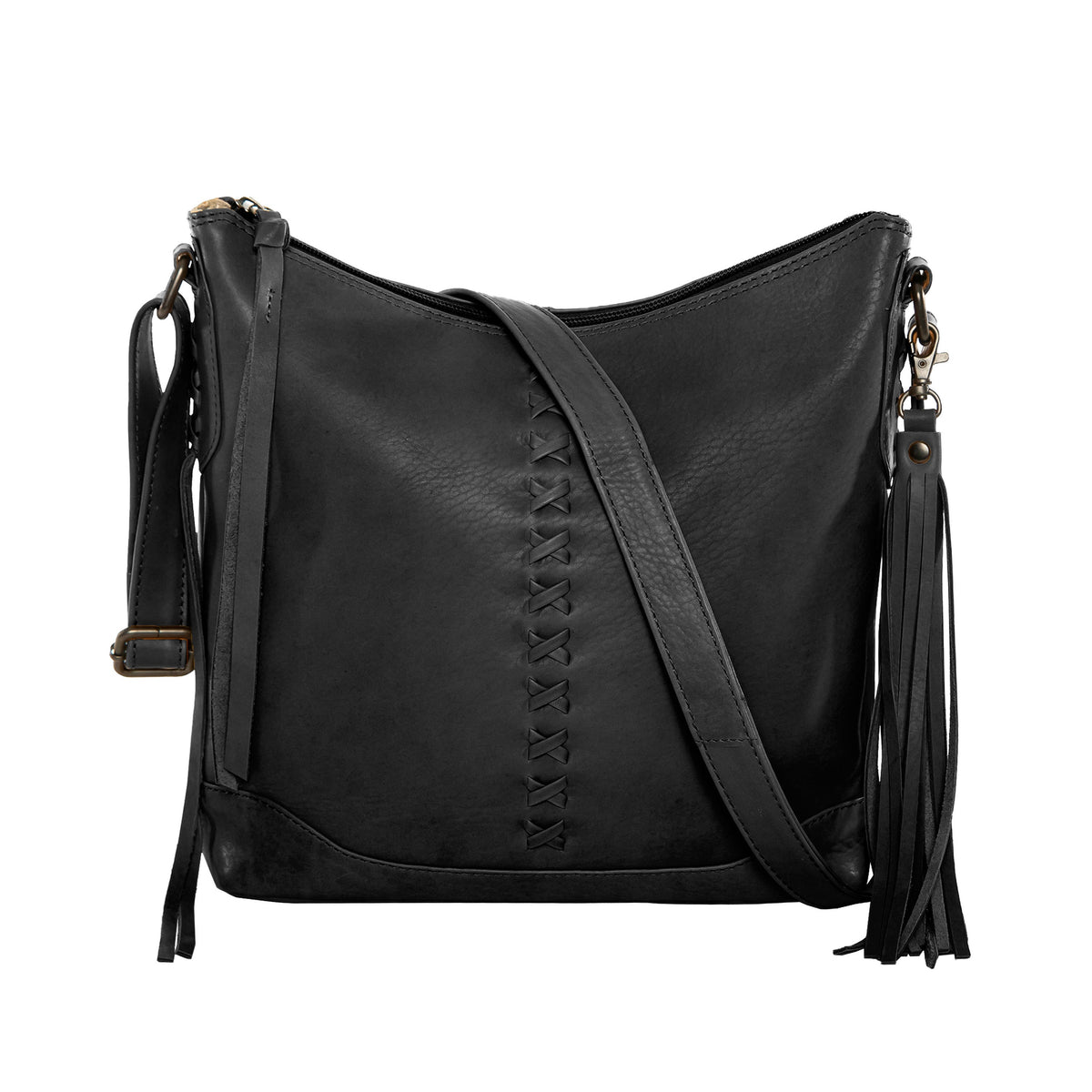 Concealed Carry Blake Leather Crossbody in Black – front view
