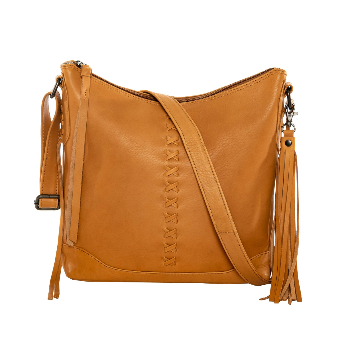 Concealed Carry Blake Leather Crossbody in Caramel – front view