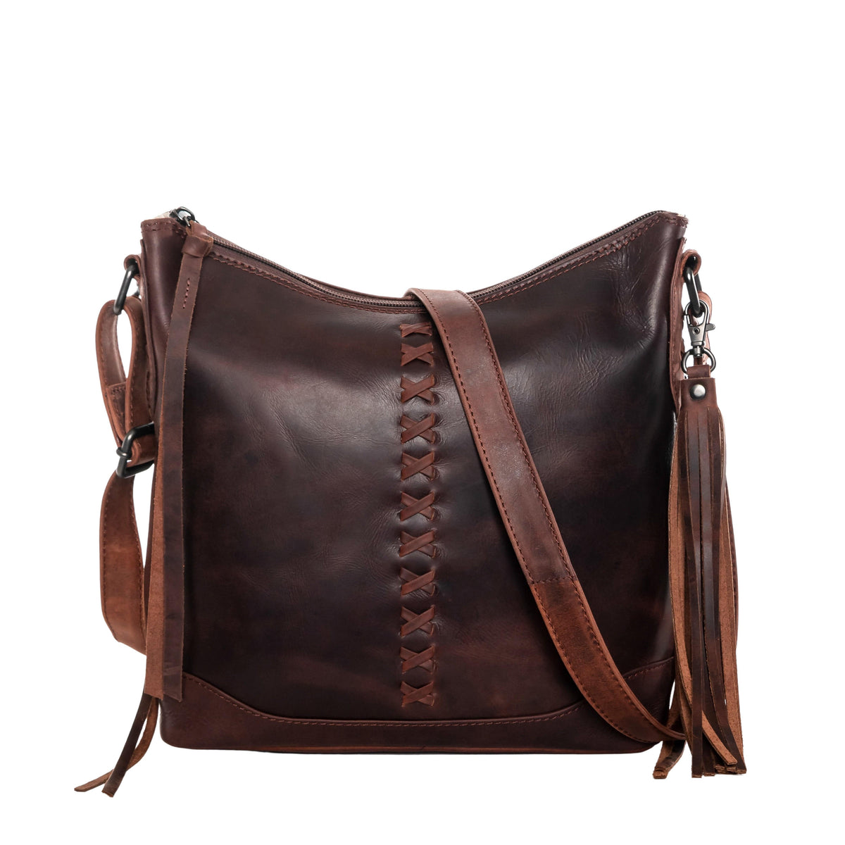 Concealed Carry Blake Leather Crossbody in Dark Mahogany – front view