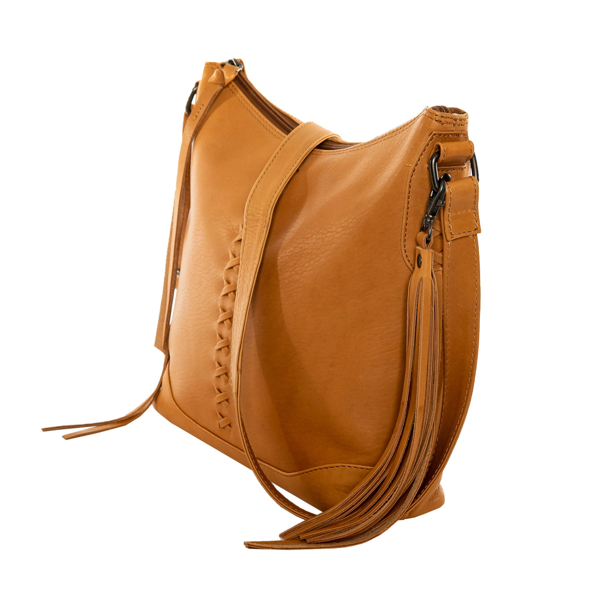 Concealed Carry Blake Leather Crossbody in Caramel – side view