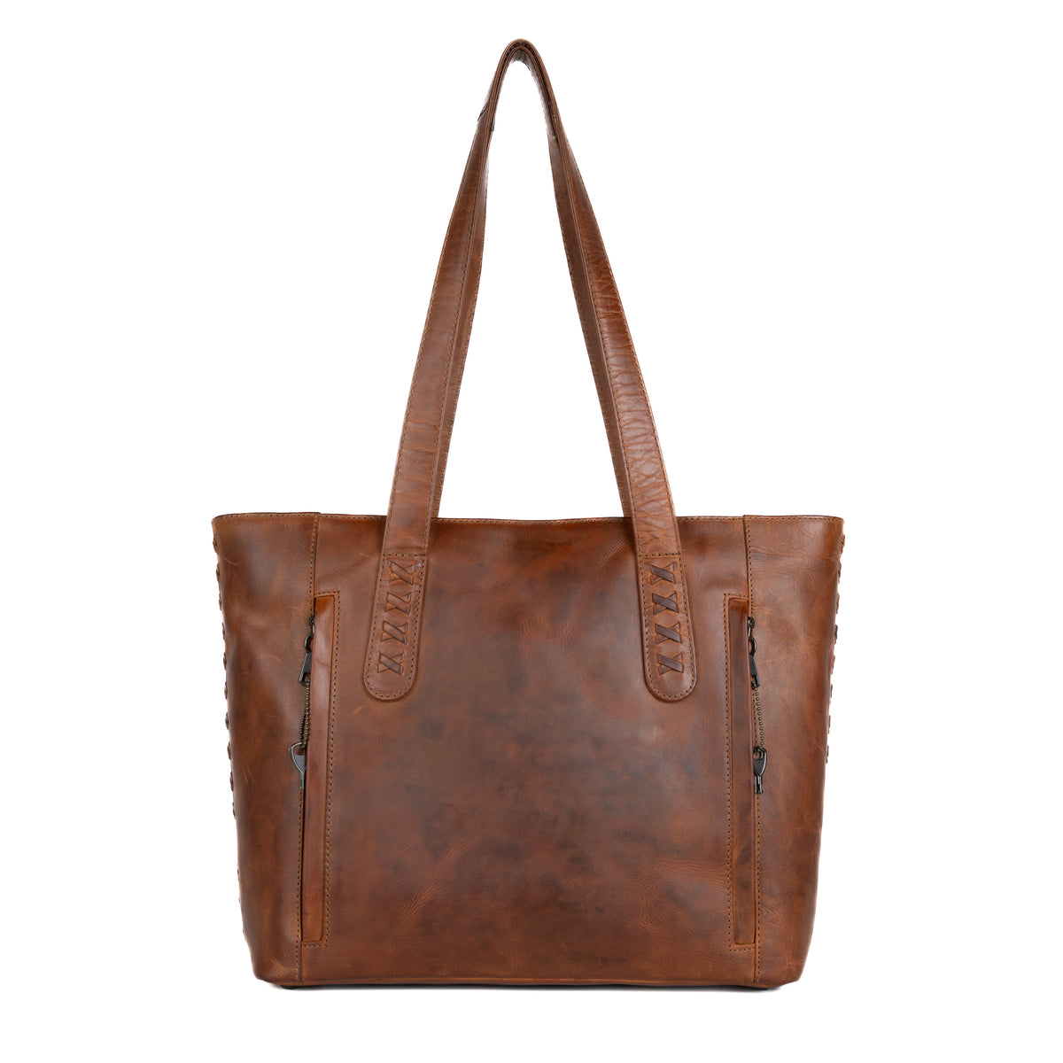 Concealed Carry Reagan Medium Leather Tote in Cognac – back view