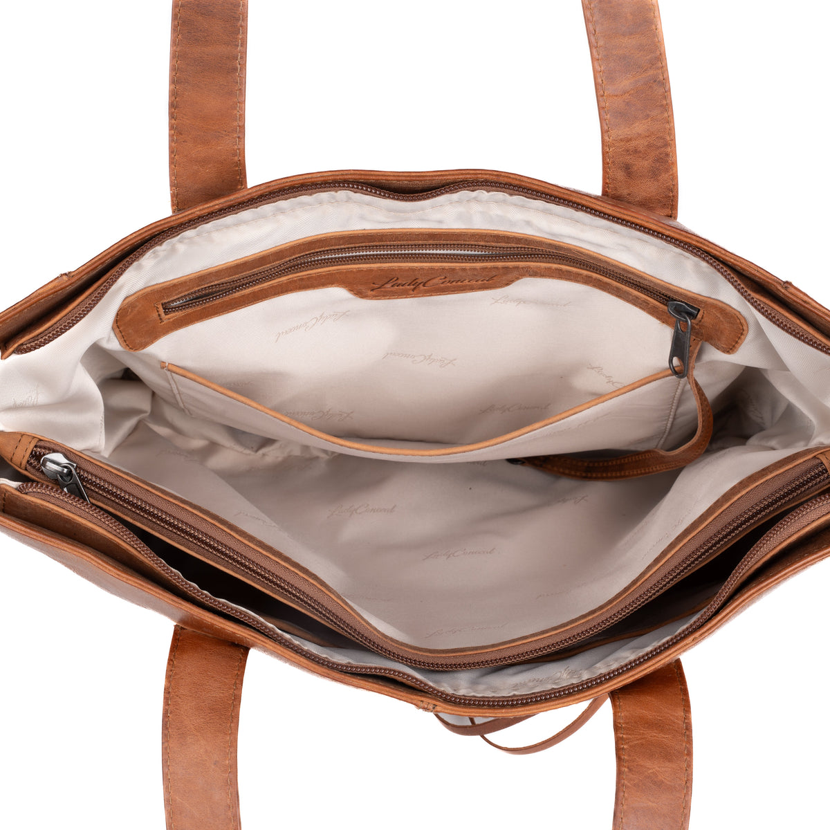 Concealed Carry Reagan Medium Leather Tote in Cognac – interior view
