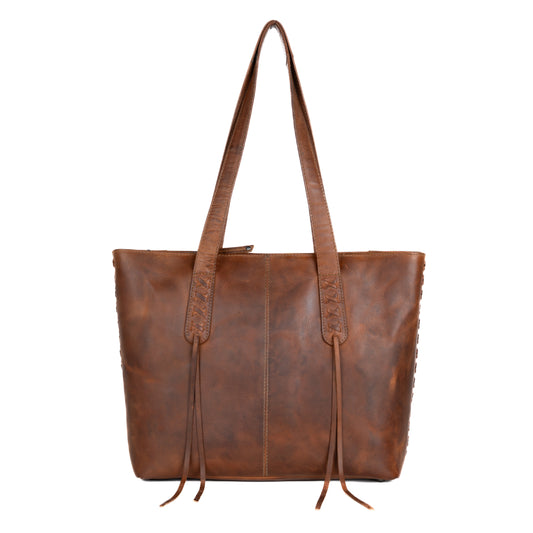Concealed Carry Reagan Medium Leather Tote in Dark Mahogany – front view