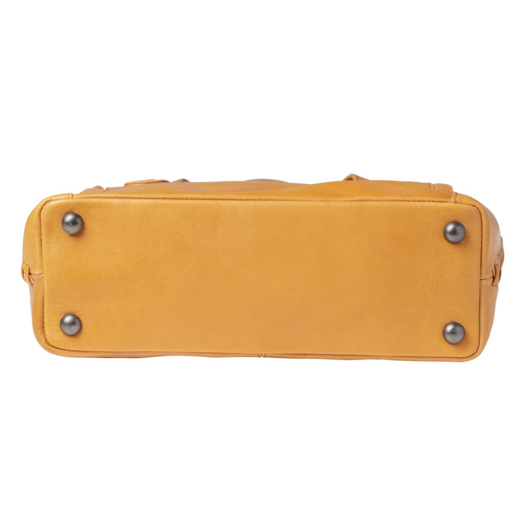 Concealed Carry Reagan Medium Leather Tote in Caramel – bottom view