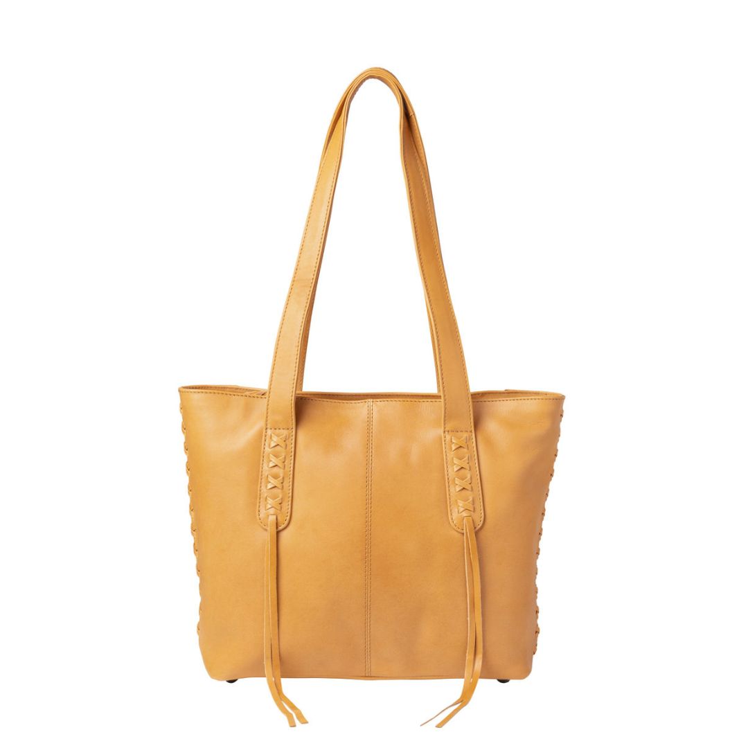 Concealed Carry Reagan Medium Leather Tote in Caramel – front view