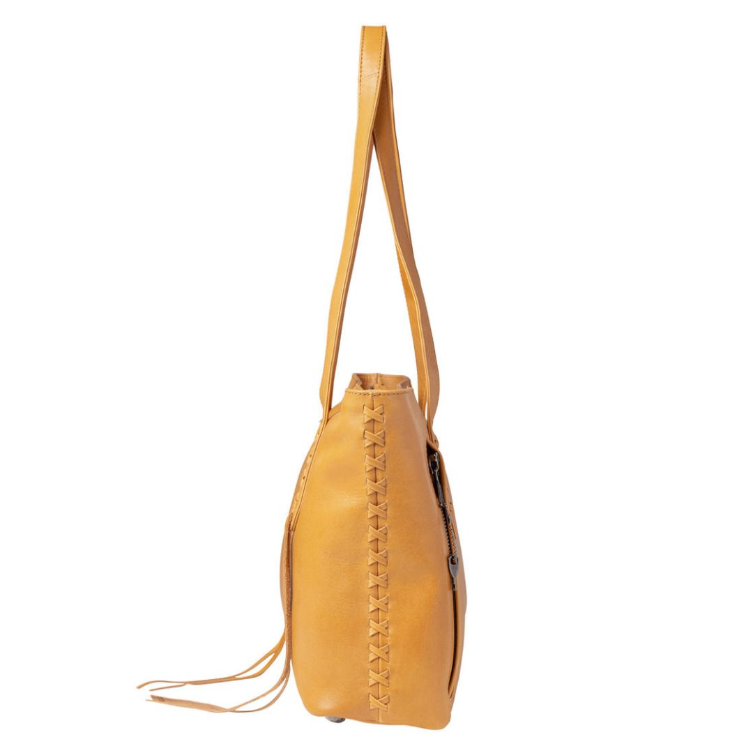 Concealed Carry Reagan Medium Leather Tote in Caramel – side view 2