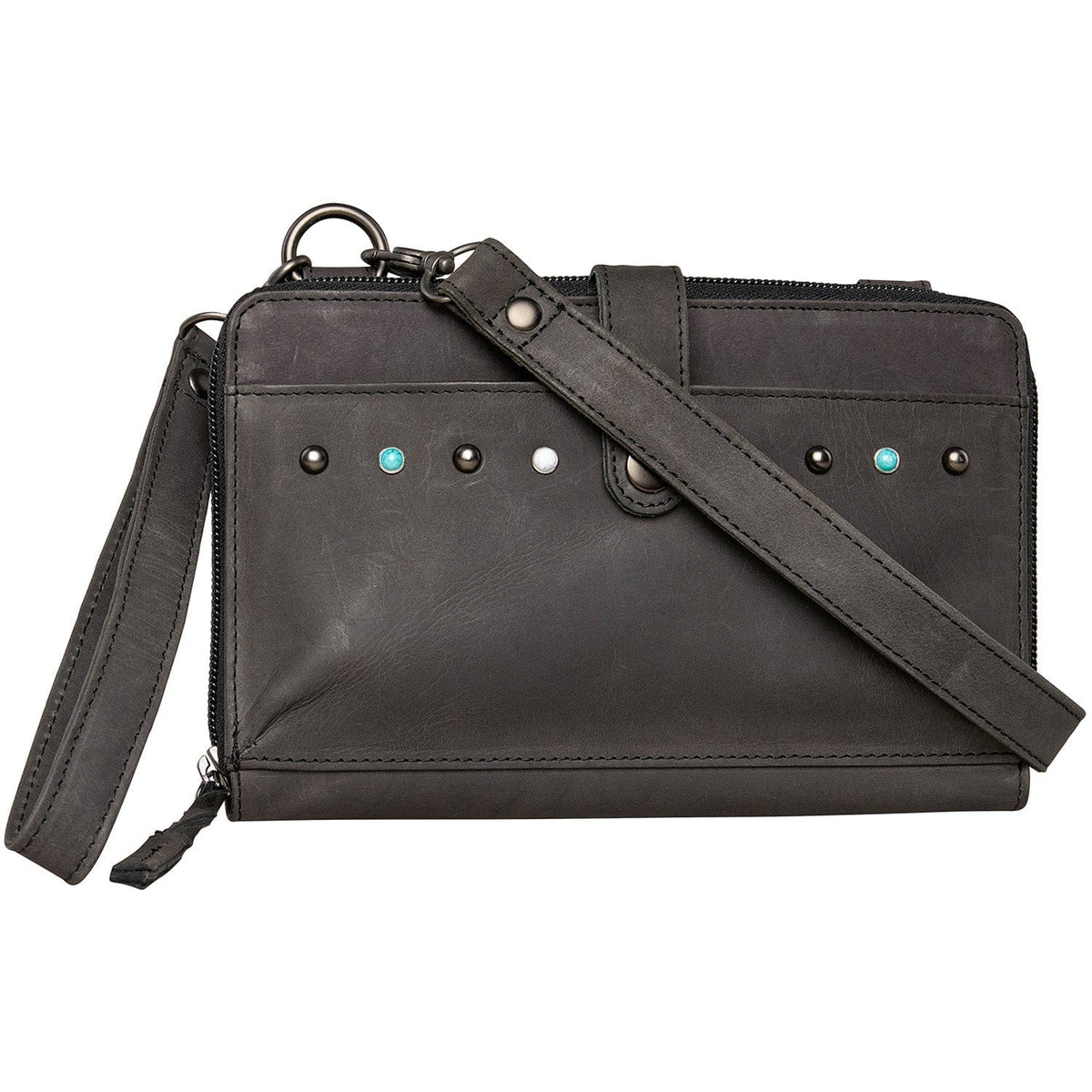 Concealed Carry Millie Leather Crossbody Organizer in Dusty Black – front view