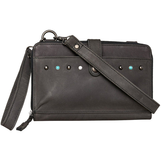 Concealed Carry Millie Leather Crossbody Organizer in Dusty Black – front view
