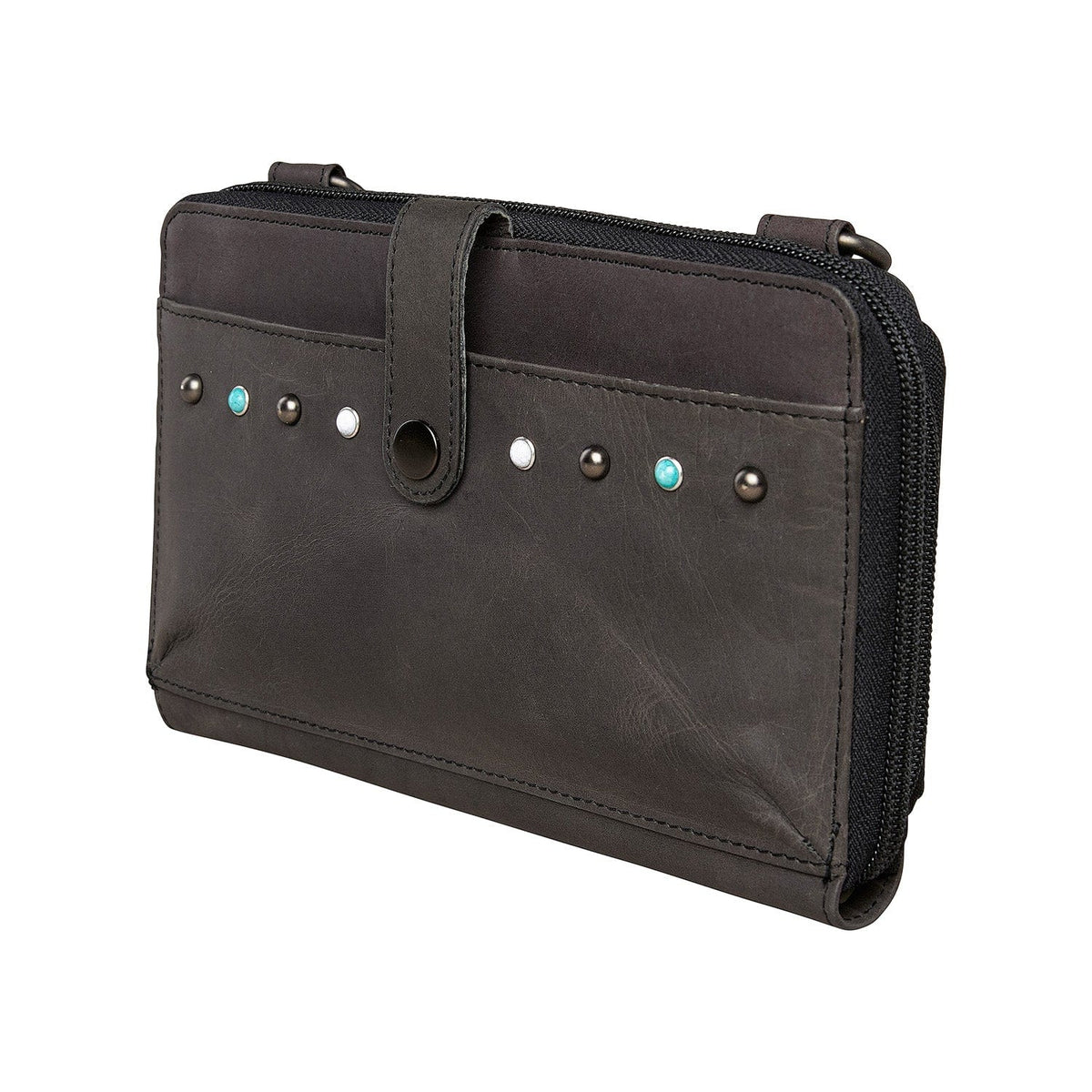 Concealed Carry Millie Leather Crossbody Organizer in Dusty Black – side view