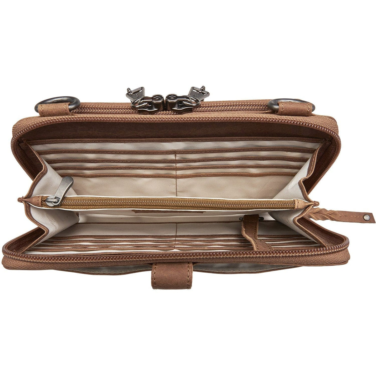 Concealed Carry Millie Leather Crossbody Organizer in Dusty Black – interior view