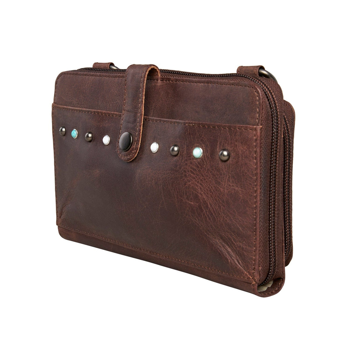 Concealed Carry Millie Leather Crossbody Organizer in Cognac – side view