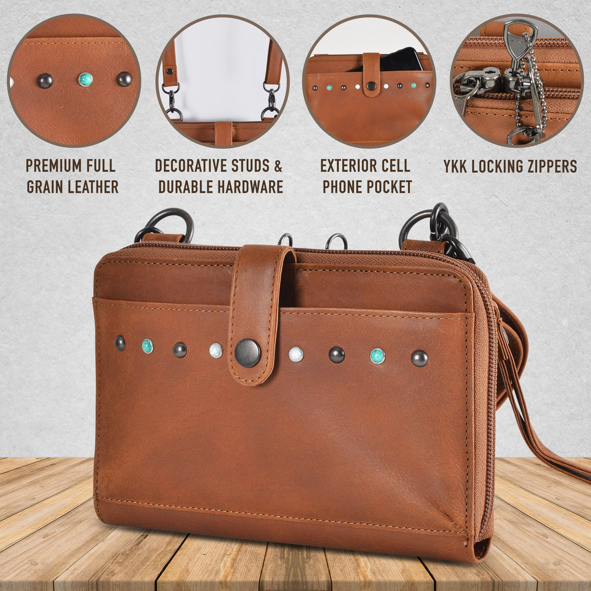 Concealed Carry Millie Leather Crossbody Organizer in Cognac – additional view 1