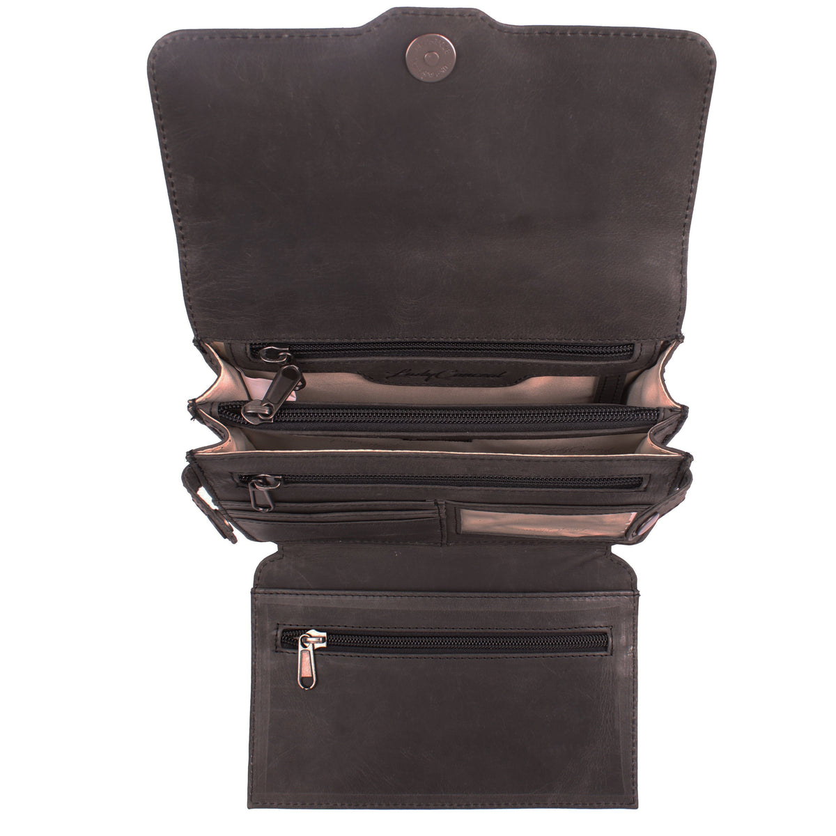 Concealed Carry Jolene Leather Crossbody Organizer in Cognac – interior view 2