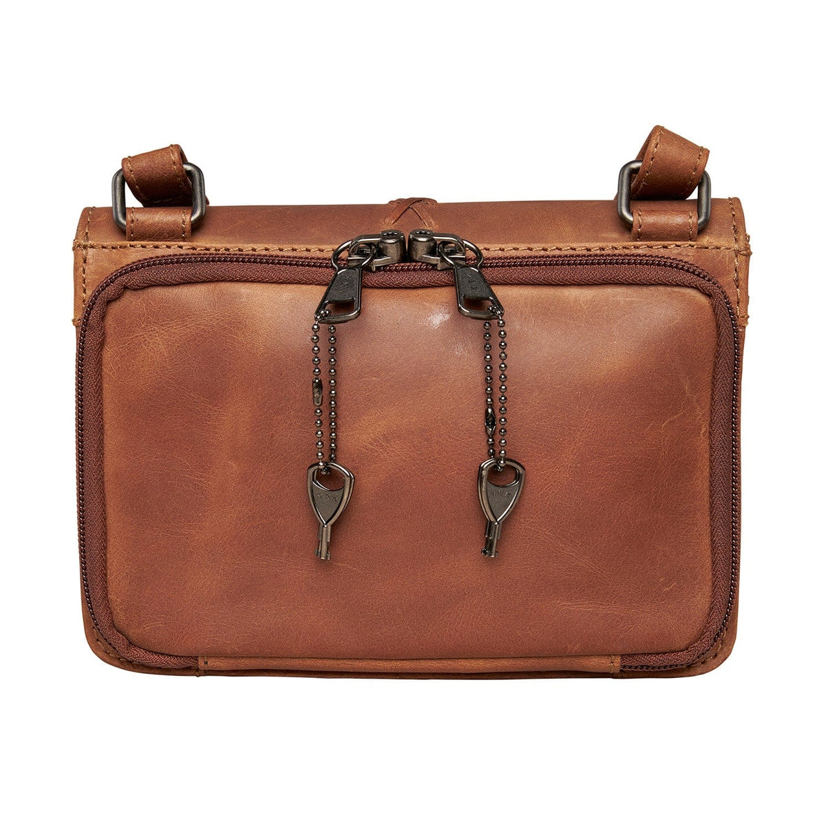 Concealed Carry Jolene Leather Crossbody Organizer in Cognac – back view