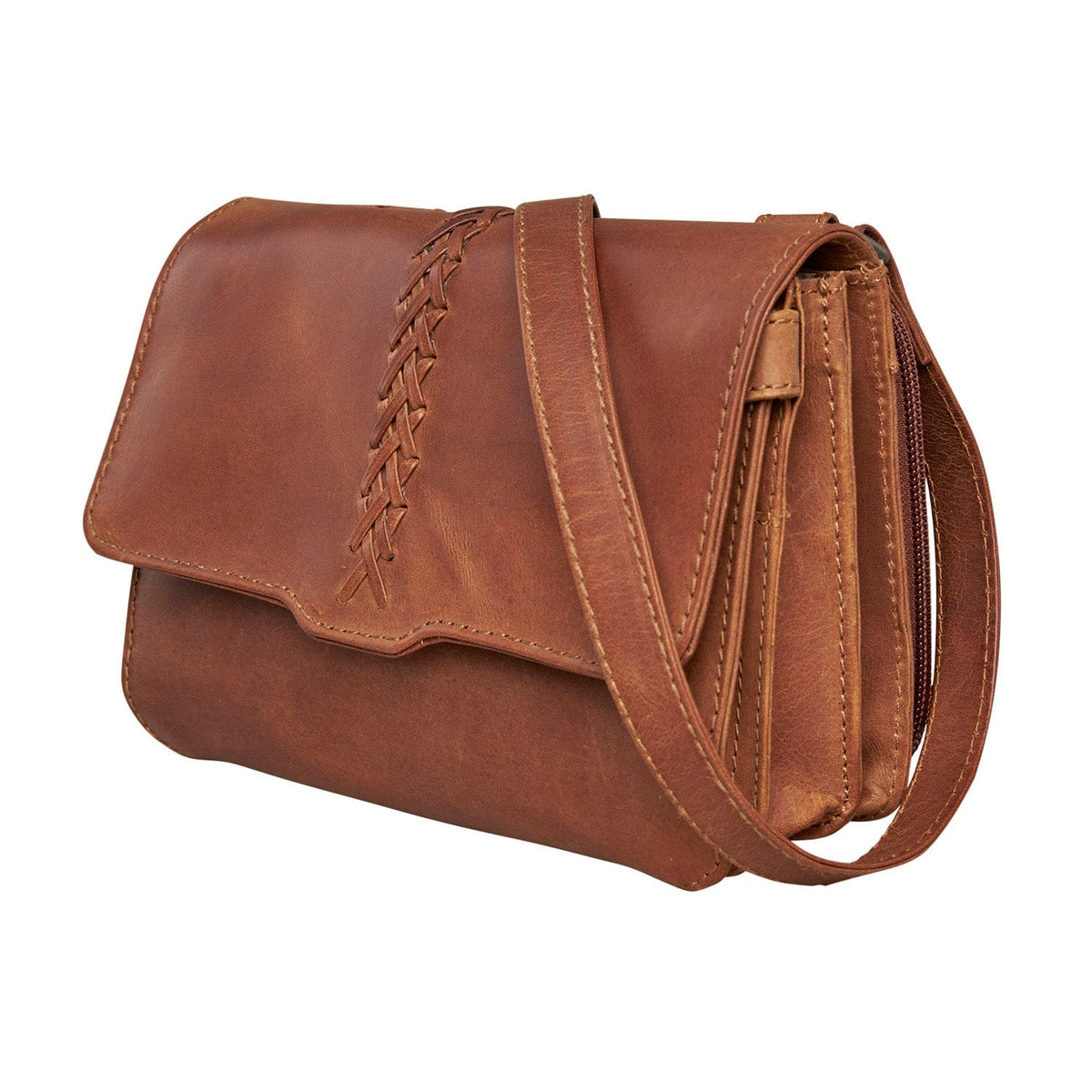 Concealed Carry Jolene Leather Crossbody Organizer in Cognac – side view