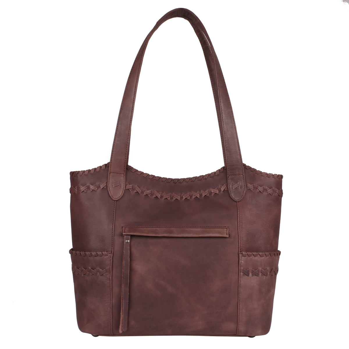 Concealed Carry Kendall Leather Tote in Mahogany – back view