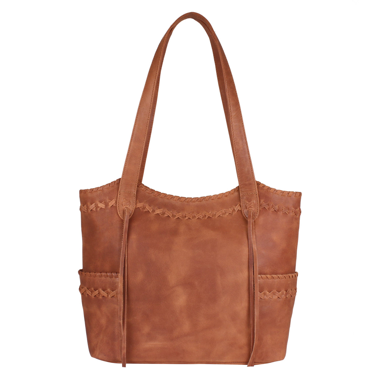 Concealed Carry Kendall Leather Tote in Cognac – front view