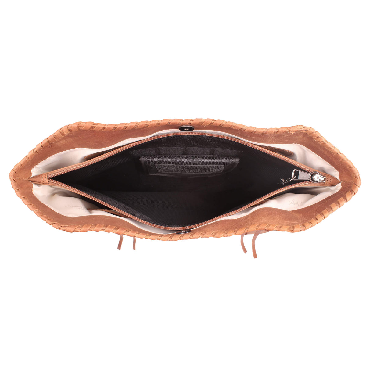 Concealed Carry Kendall Leather Tote in Cognac – shown with handgun