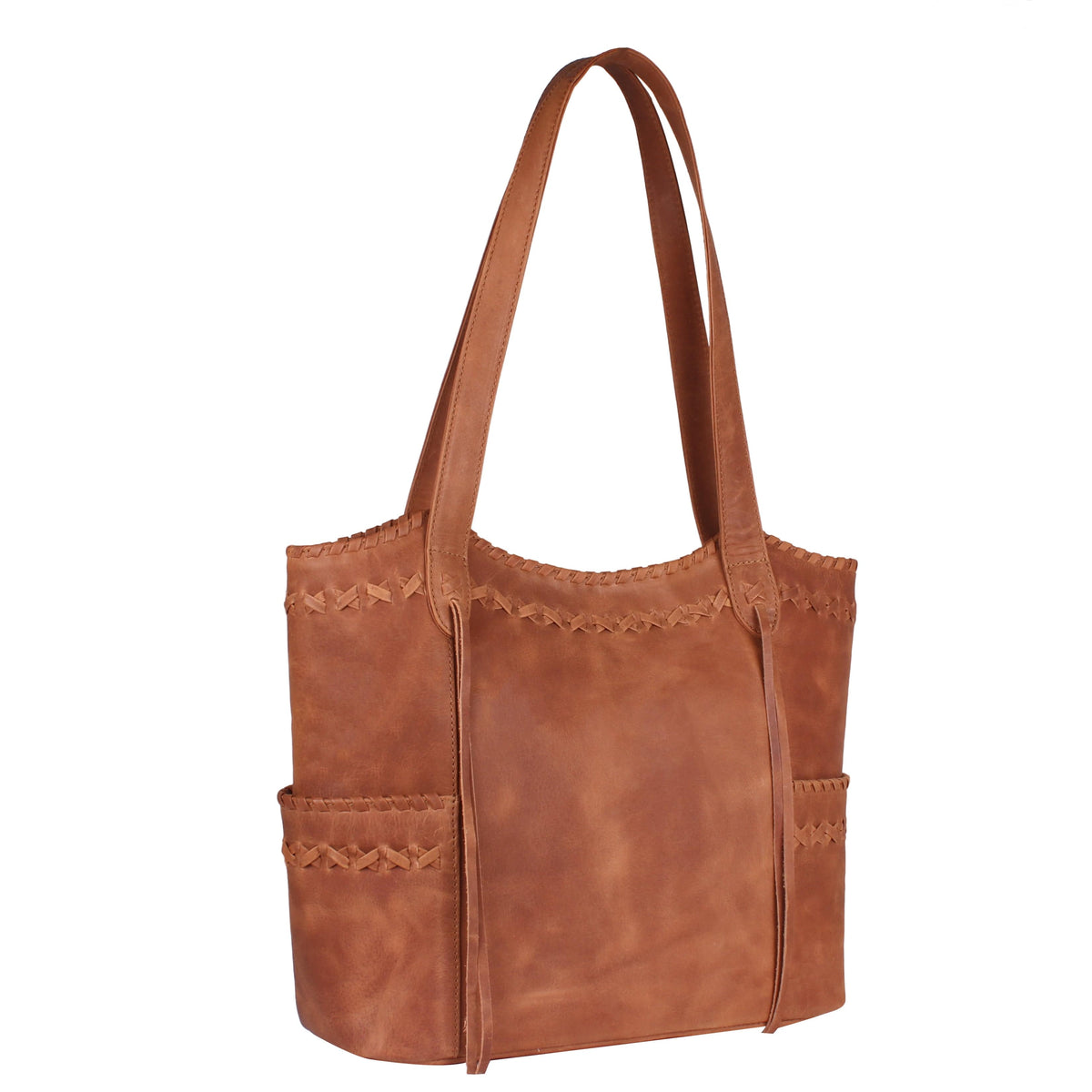 Concealed Carry Kendall Leather Tote in Cognac – side view