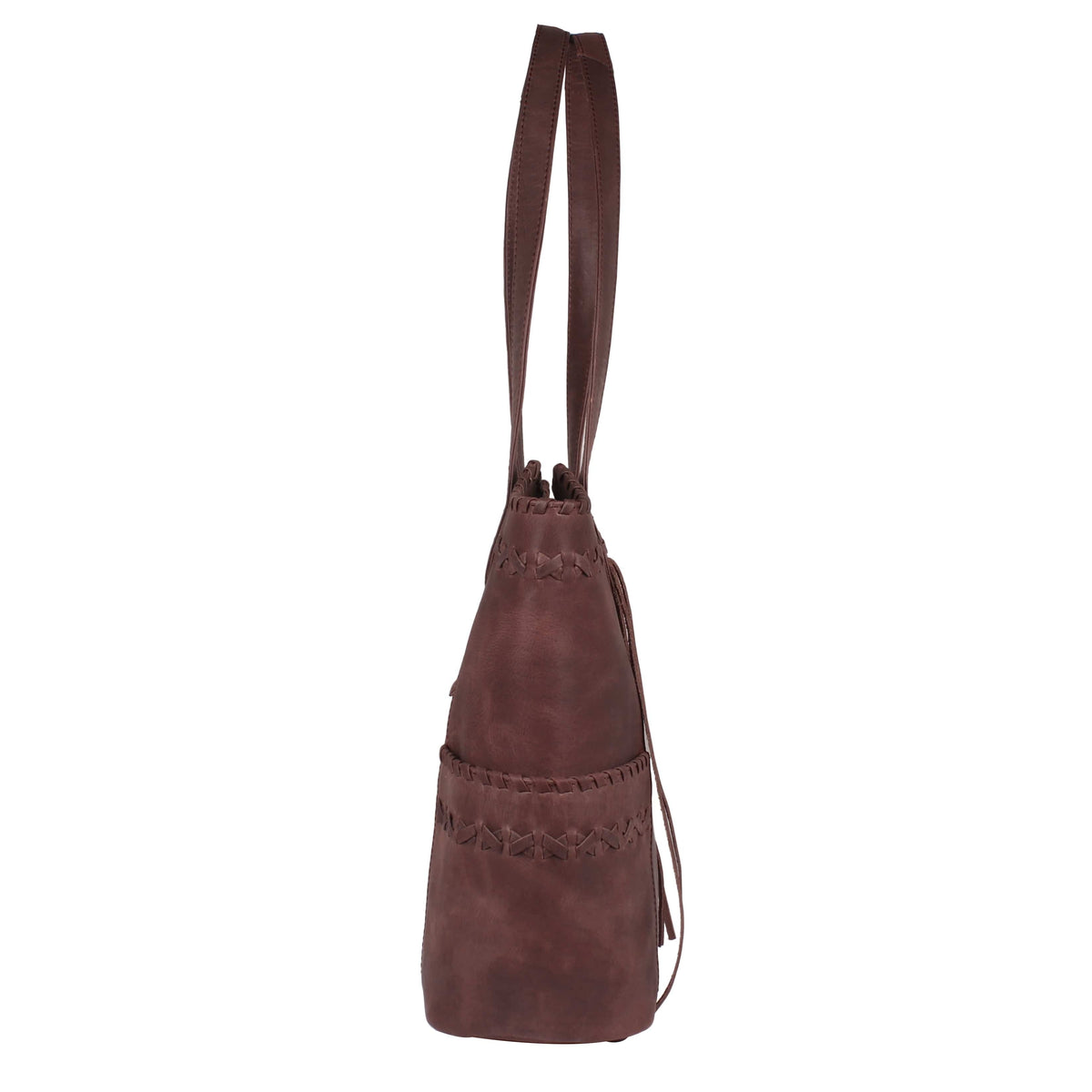 Concealed Carry Kendall Leather Tote in Mahogany – side view 2